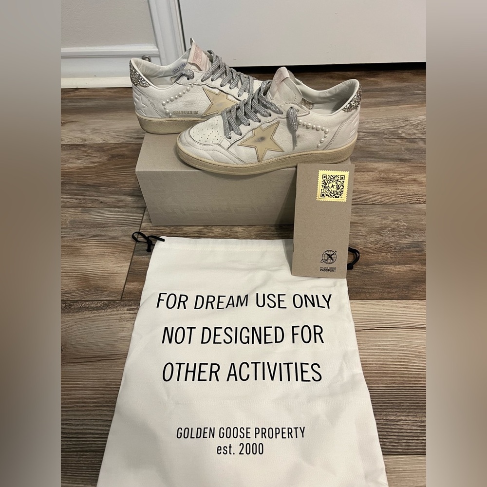 Golden Goose Ballstar Pearly Leather Glitter Sneakers Size 36